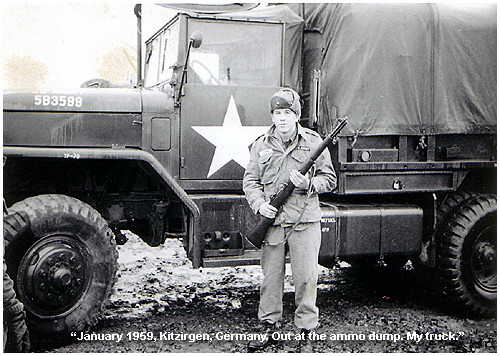 photo of Alvin Rowe at Kitzergen, Germany @the Ammo Dump with his Truck (Service in the Army)